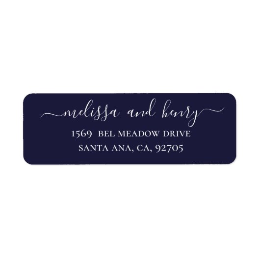 Blauwe marinelegant minimalistisch eenvoudig scrip etiket (Voorkant)