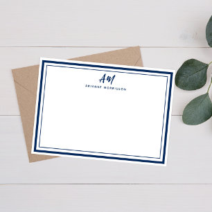 Blauwe marinemonogram dunne en dikke grens notitiekaartje