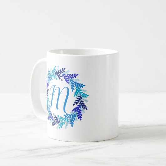 Blauwe marinemonogram Initiaal kerstmis Koffiemok (Voorkant links)