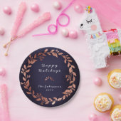 Blauwe marineroze roze goudkerst papieren bordje (Feest)