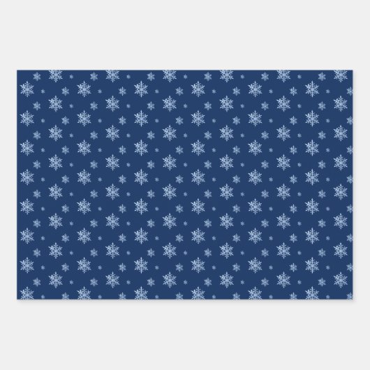 Blauwe marineschijf en witte snowflake papierblade inpakpapier vel (Voorkant 3)