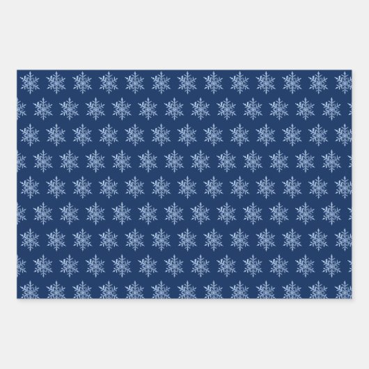 Blauwe marineschijf en witte snowflake papierblade inpakpapier vel (Voorkant 2)