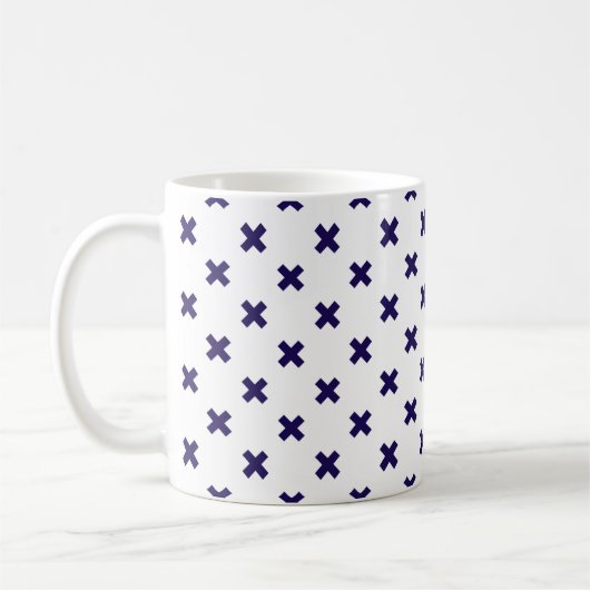Blauwe marineschijven op witte koffiemok (Links)