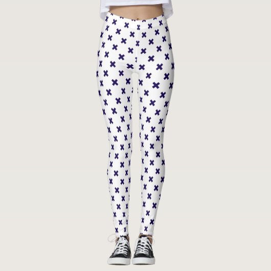 Blauwe marineschijven op witte leggings (Voorkant)