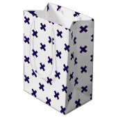 Blauwe marineschijven op witte medium cadeauzakje (Achterkant Gekanteld)