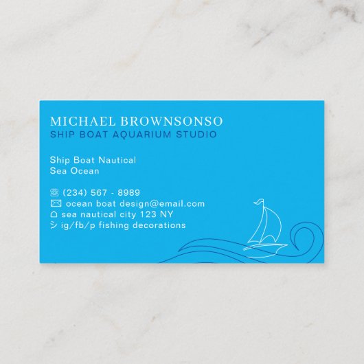 Blauwe marineschip Boot Nautisch Zee Oceaan Contactkaartje (Achterkant)