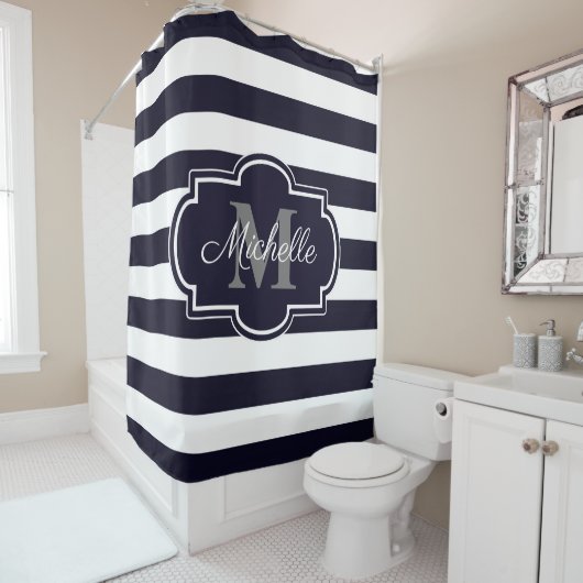 Blauwe marineslantaarn douchegordijn (In situ)