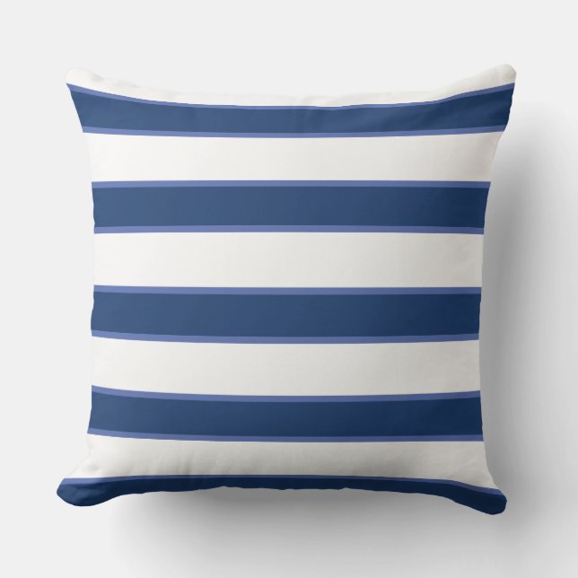 Blauwe marinewitte legant moderne stripes ou buitenkussen (Voorkant)