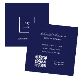 Blauwe marinewitte logo QR-code elegant Vierkante Visitekaartje