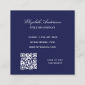 Blauwe marinewitte logo QR-code elegant Vierkante Visitekaartje (Achterkant)