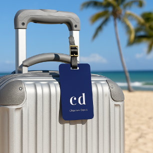 Blauwe marinewitte naam elegant modern bagagelabel