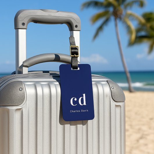 Blauwe marinewitte naam elegant modern bagagelabel