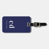 Blauwe marinewitte naam elegant modern bagagelabel (Voorkant horizontaal)