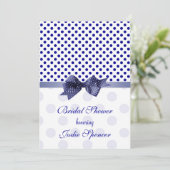 Blauwe marinewitte polkadop Bridal douche Uitnodig Kaart (Staand voorkant)