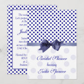 Blauwe marinewitte polkadop Bridal douche Uitnodig Kaart (Voorkant / Achterkant)
