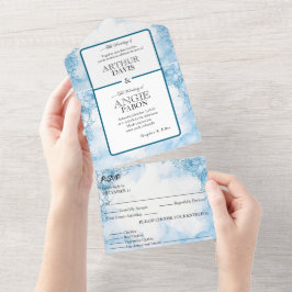 blauwe marinier avec des fleu All in One Wedding I Uitnodiging