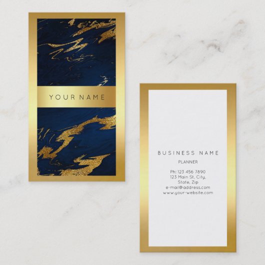 Blauwe marinier Bright Gold Lijst Marble Metal Ver Visitekaartje (Voorkant / Achterkant)