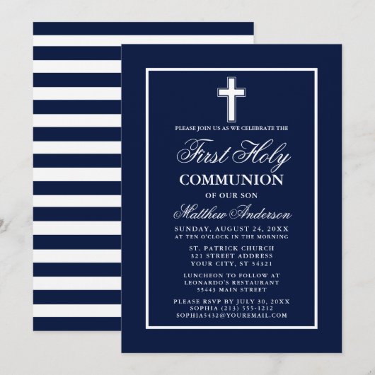 Blauwe marinier Eerste Heilige Communie Kaart (Voorkant / Achterkant)