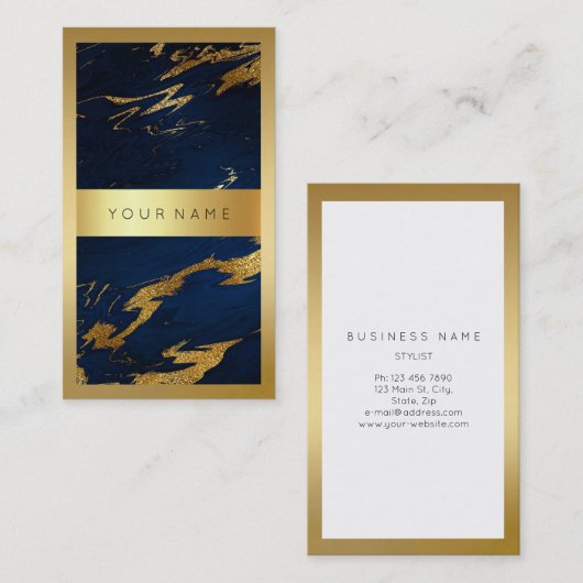 Blauwe marinier Golden Lijst Marble Vip Verticaal Visitekaartje (Voorkant / Achterkant)