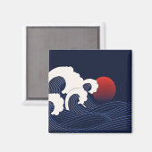 Blauwe marinier met Red Moon Hand getekend Magneet (Voorkant / Achterkant)