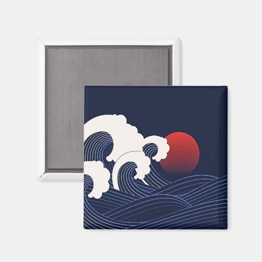 Blauwe marinier met Red Moon Hand getekend Magneet (Voorkant / Achterkant)