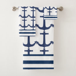Blauwe marinier Nautical Anchor stripe Bad Handdoek