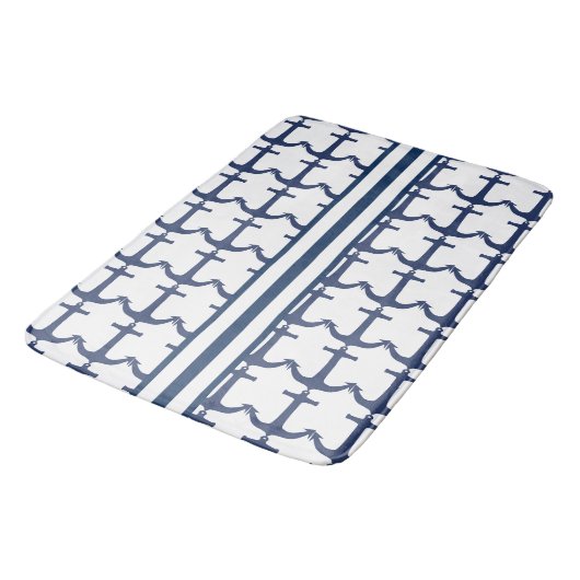 Blauwe marinier Nautical Anchor stripe Badmat (Gekanteld)