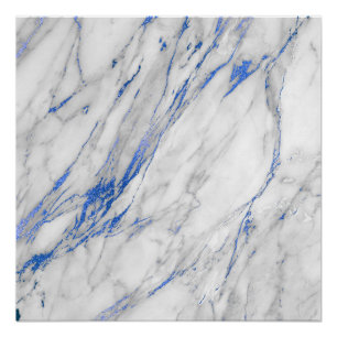 Blauwe marinier Sapphire White Grey Stone Marble Poster