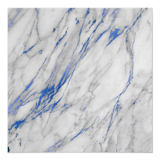 Blauwe marinier Sapphire White Grey Stone Marble Poster (Voorkant)