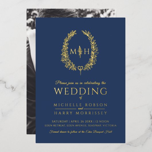 Blauwe mariniers en blanke mariniers folie uitnodiging (Voorkant / Achterkant)