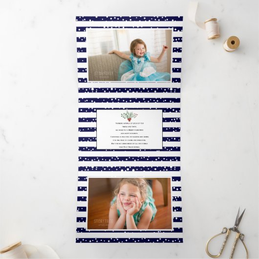 Blauwe mariniers en kerstfeestfoto's drieluik wenskaart (Binnen)