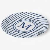 Blauwe mariniers op wit monogram papieren bordje (Gekanteld)