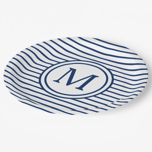 Blauwe mariniers op wit monogram papieren bordje (Gekanteld)