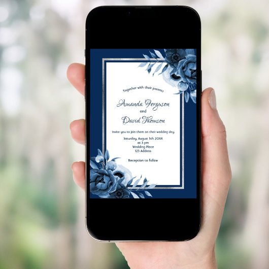 Blauwe mariniers zilveren bruiloft kaart