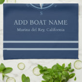 Blauwe maritieme kompas aangepaste bootnaam theedoek (Gevouwen)