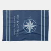 Blauwe maritieme kompas aangepaste bootnaam theedoek (Horizontaal)