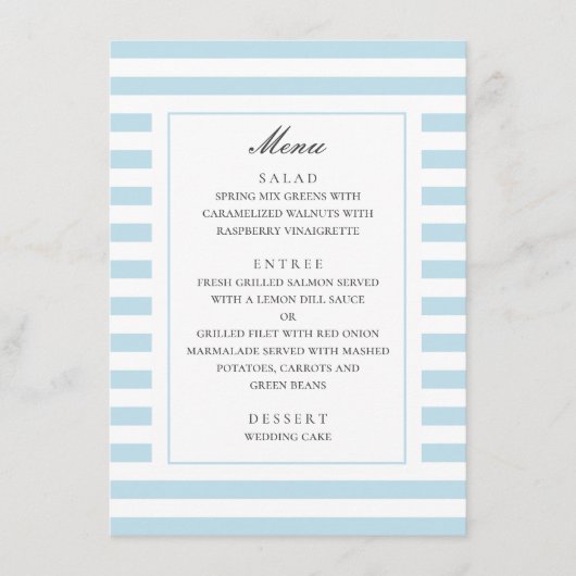 Blauwe maritieme strepen. Moderne gestreepte trouw Menu (Voorkant)