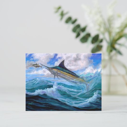 Blauwe marlijn briefkaart (Staand voorkant)