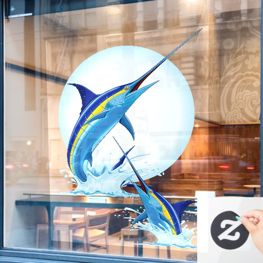 Blauwe Marlijn die uit de Oceaan springt Raamsticker (Cafe Raam)