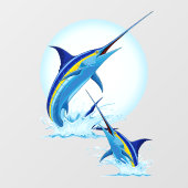 Blauwe Marlijn die uit de Oceaan springt Raamsticker (Vel)