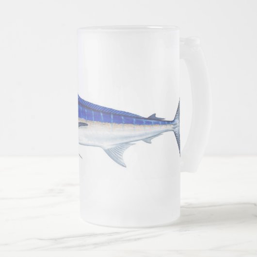 Blauwe marlijn matglas bierpul (Voorkant rechts)