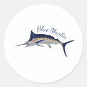 Blauwe marlijn ronde sticker (Voorkant)
