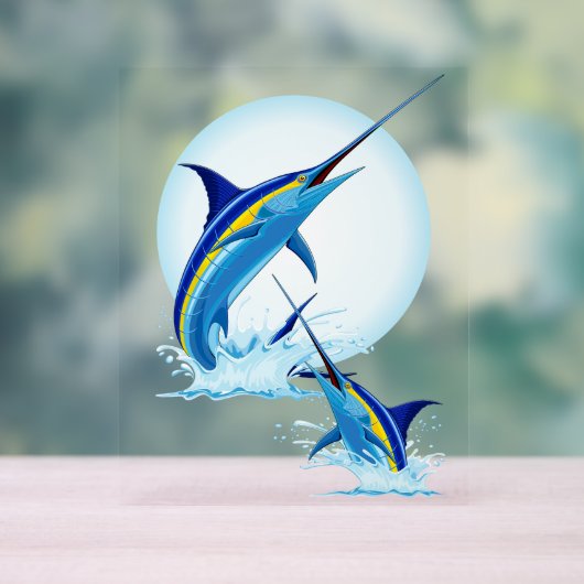 Blauwe Marlijn Springt uit de Oceaan Acryl Bord (Neutraal)