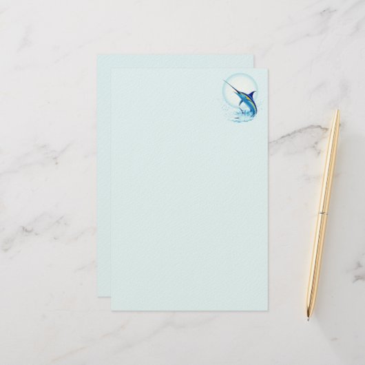 Blauwe Marlijn Springt uit de Oceaan Briefpapier (Voorkant / Achterkant in situ)