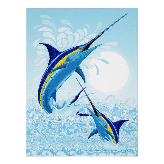 Blauwe Marlijn Springt uit de Oceaan Perfect Poster (Voorkant)