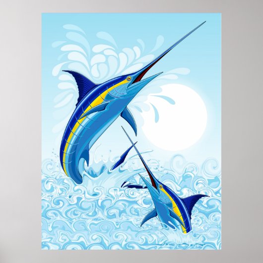 Blauwe Marlijn Springt uit de Oceaan Poster (Voorkant)