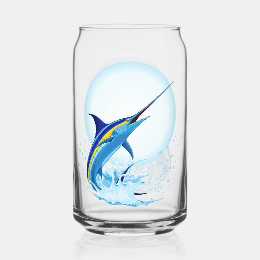 Blauwe Marlijn Springt uit Oceaan Blikvorm Glas (Voorkant)