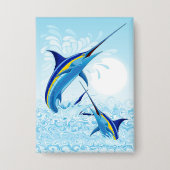 Blauwe Marlijn Springt uit Oceaan Button (Voorkant)