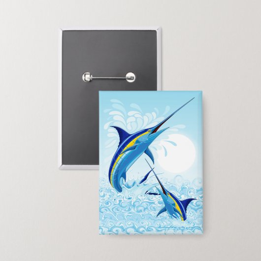 Blauwe Marlijn Springt uit Oceaan Button (Voorkant / Achterkant)