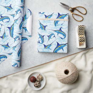 Blauwe Marlijn Springt uit Oceaan Cadeaupapier